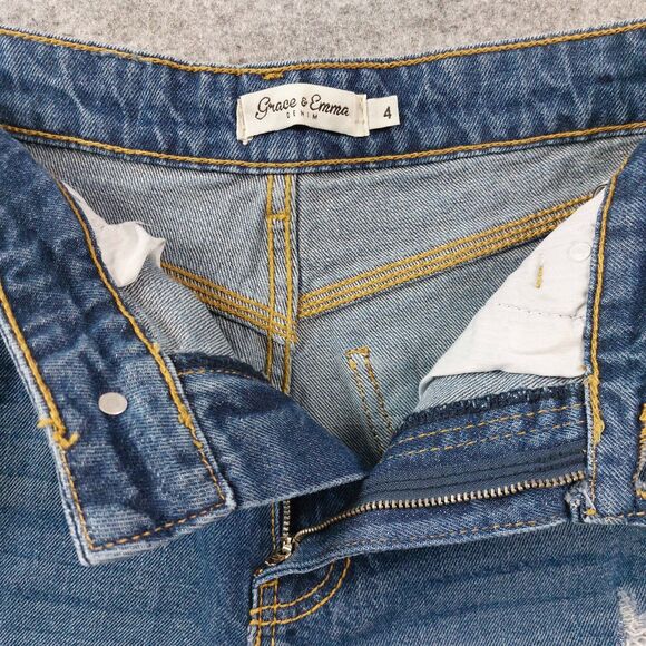 Grace & Emma Women’s Sz 4 Distressed Bootcut Jeans Blue High Rise Stretch Denim - Picture 3 of 13